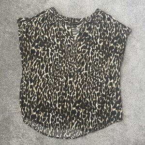 Banana Republic Shirt Womens Small Black Brown Leopard Print Casual Lightweight